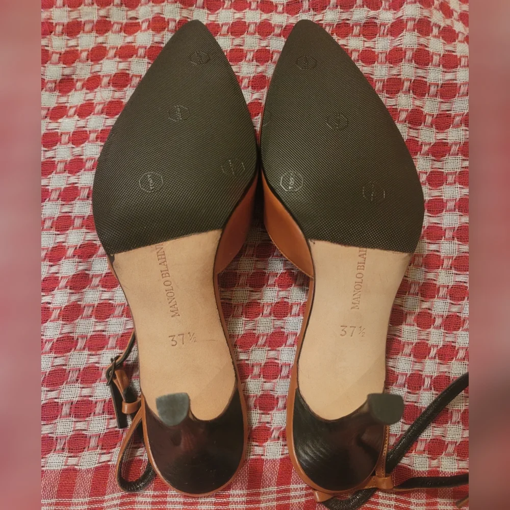Manolo Blahnik Brown Leather Strappy Heels Size 37.5 - Picture 9 of 15